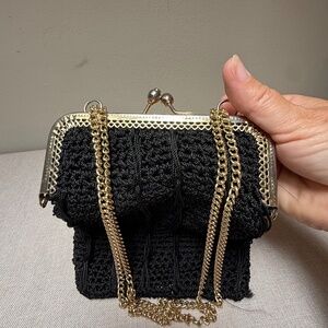 Vintage Boho Gypsy Black Crocheted Handbag Belleeza Made in Italy